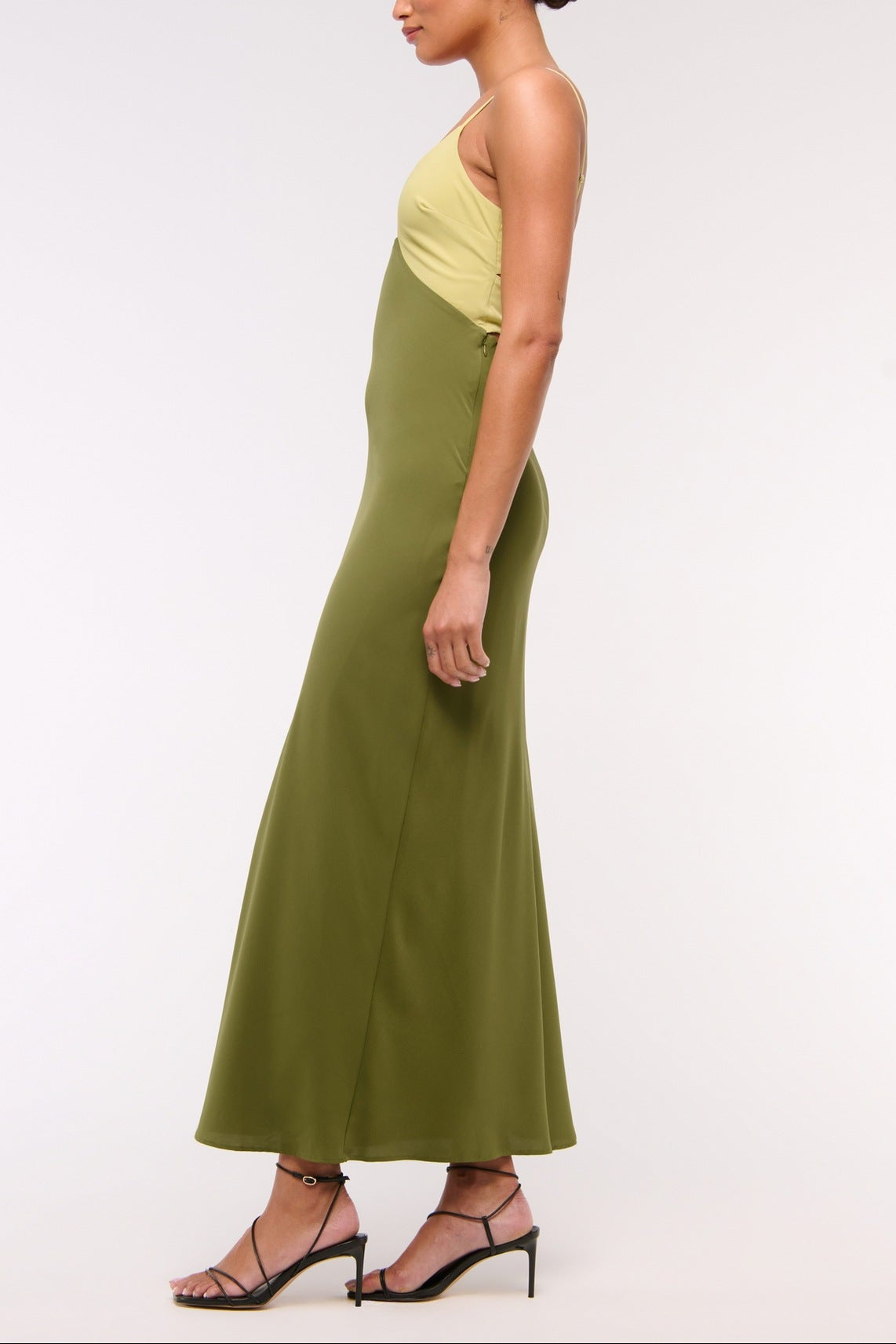 green open back suspender color-blocking dress