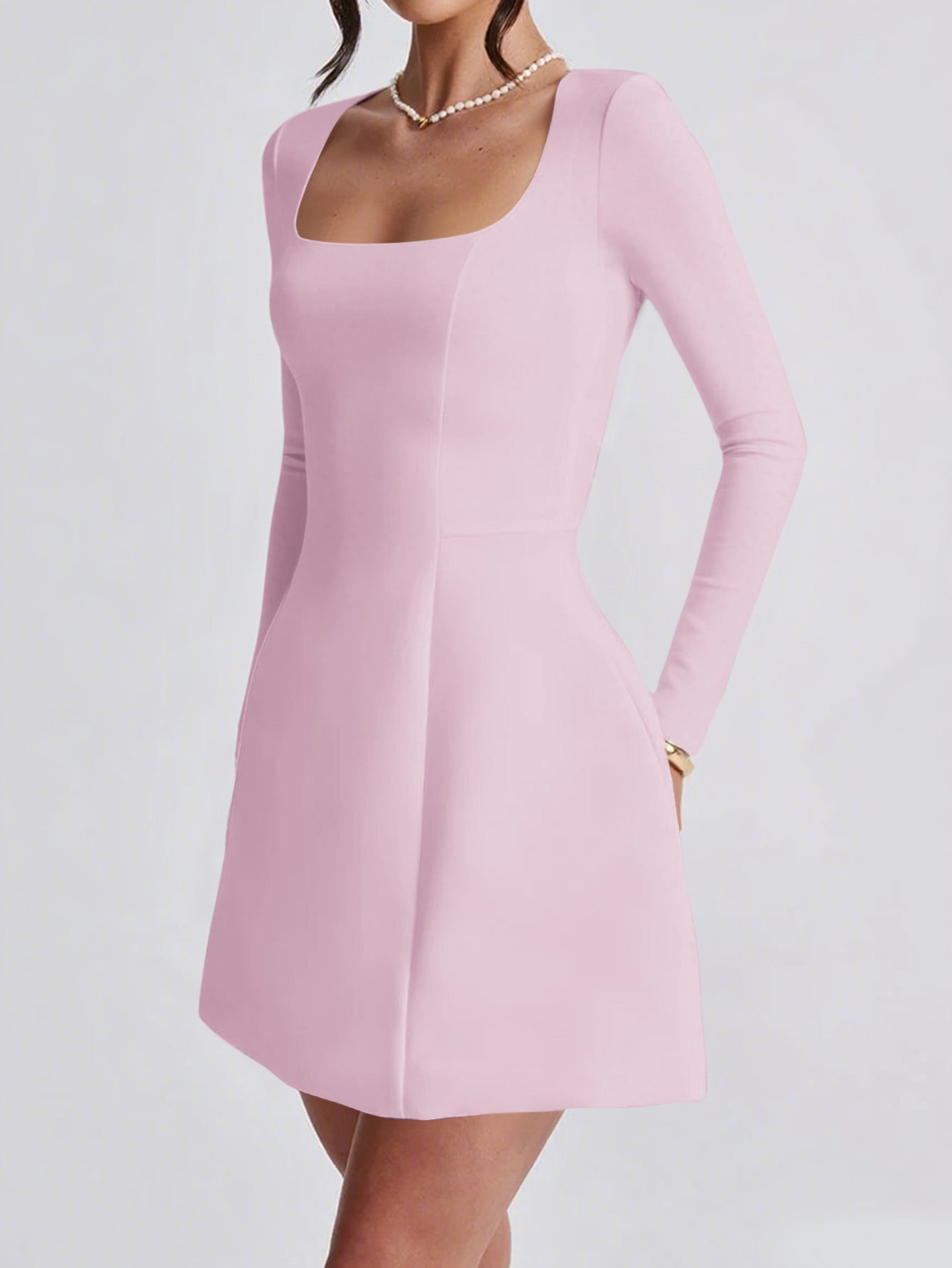 pink long sleeves A-line mini dress