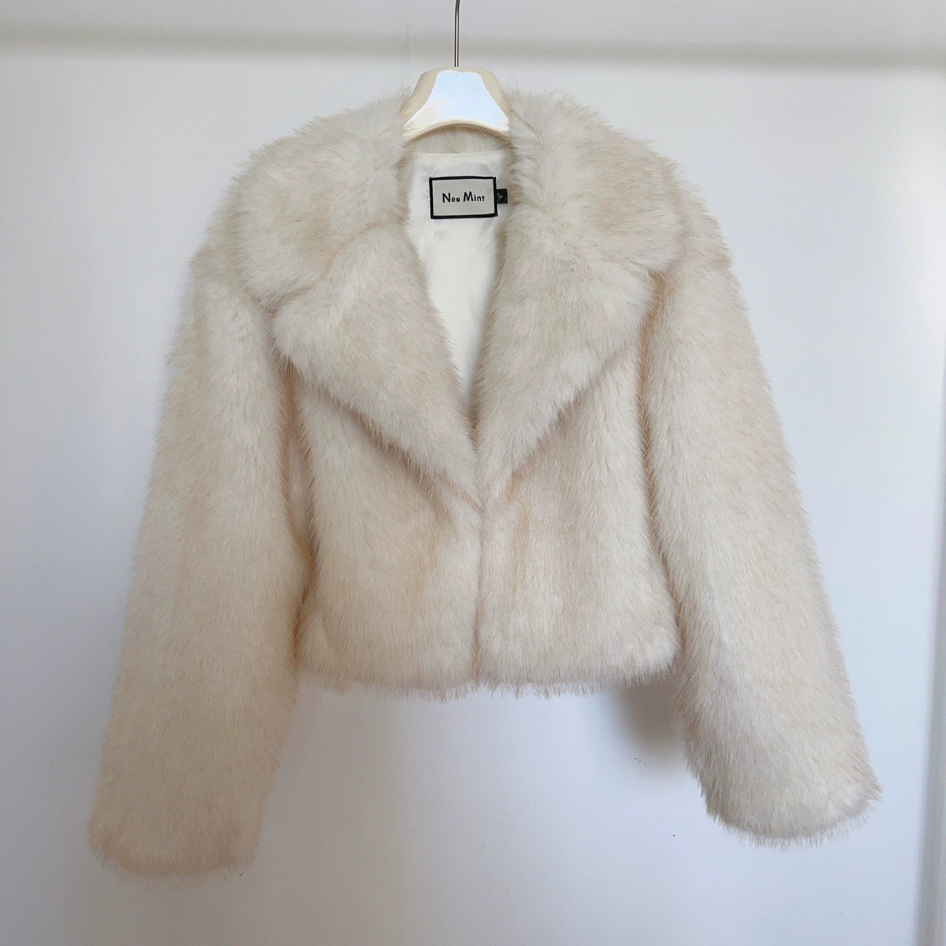 faux wool suit collar imitation fur cropped coat