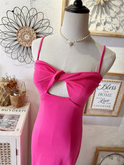 rose red kink hollow side slit slip dress
