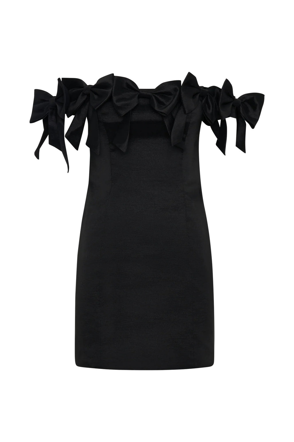eileen Off-shoulder backless bow mini dress in black
