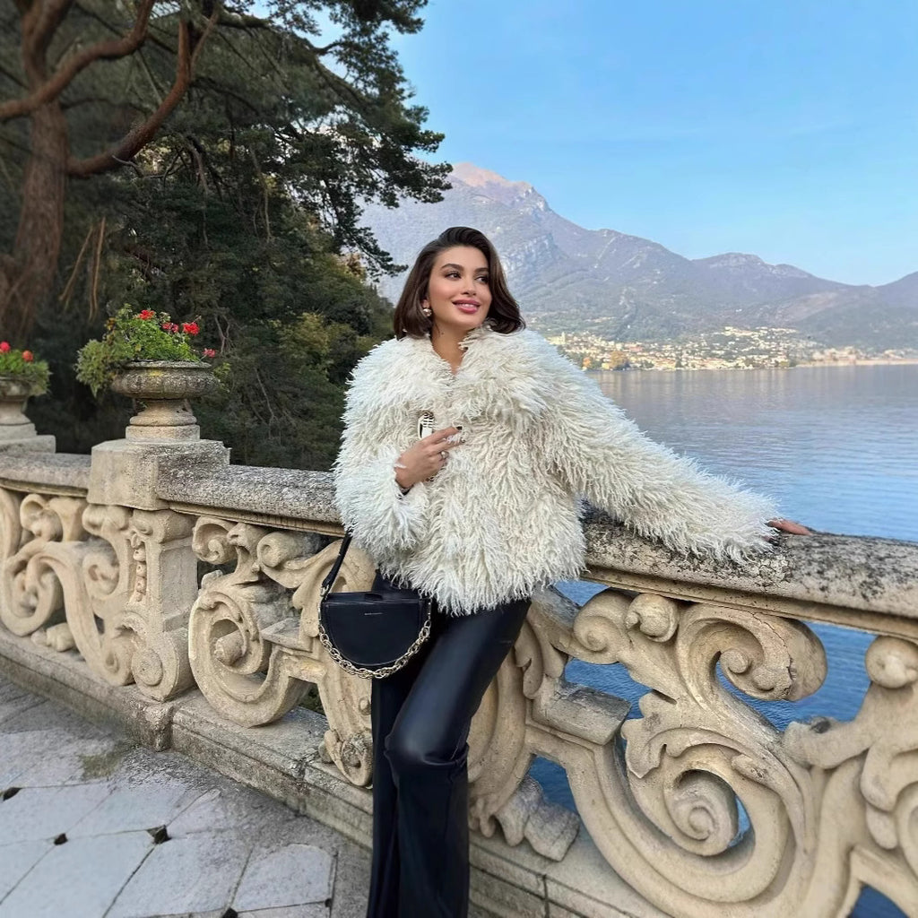 Fur Faux Wool Long Sleeve Jacket