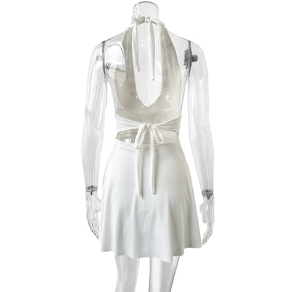 Lace-up V-neck tight pleated mini dress