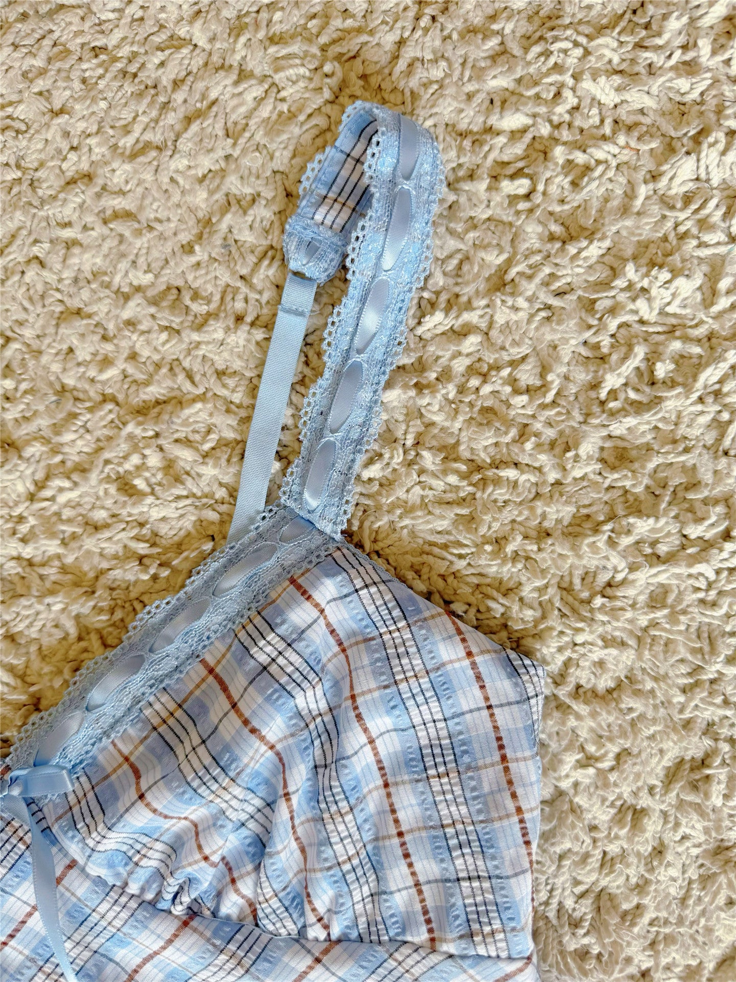 plaid ribbon bow V-neck camisole top