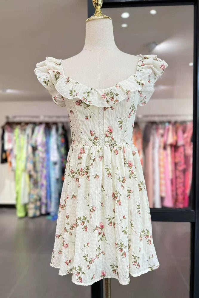 one-shoulder ruffle pattern chiffon mini dress