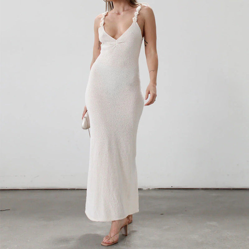 damla white Knitted camisole bodycon dress