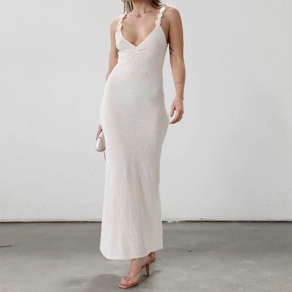 damla white Knitted camisole bodycon dress