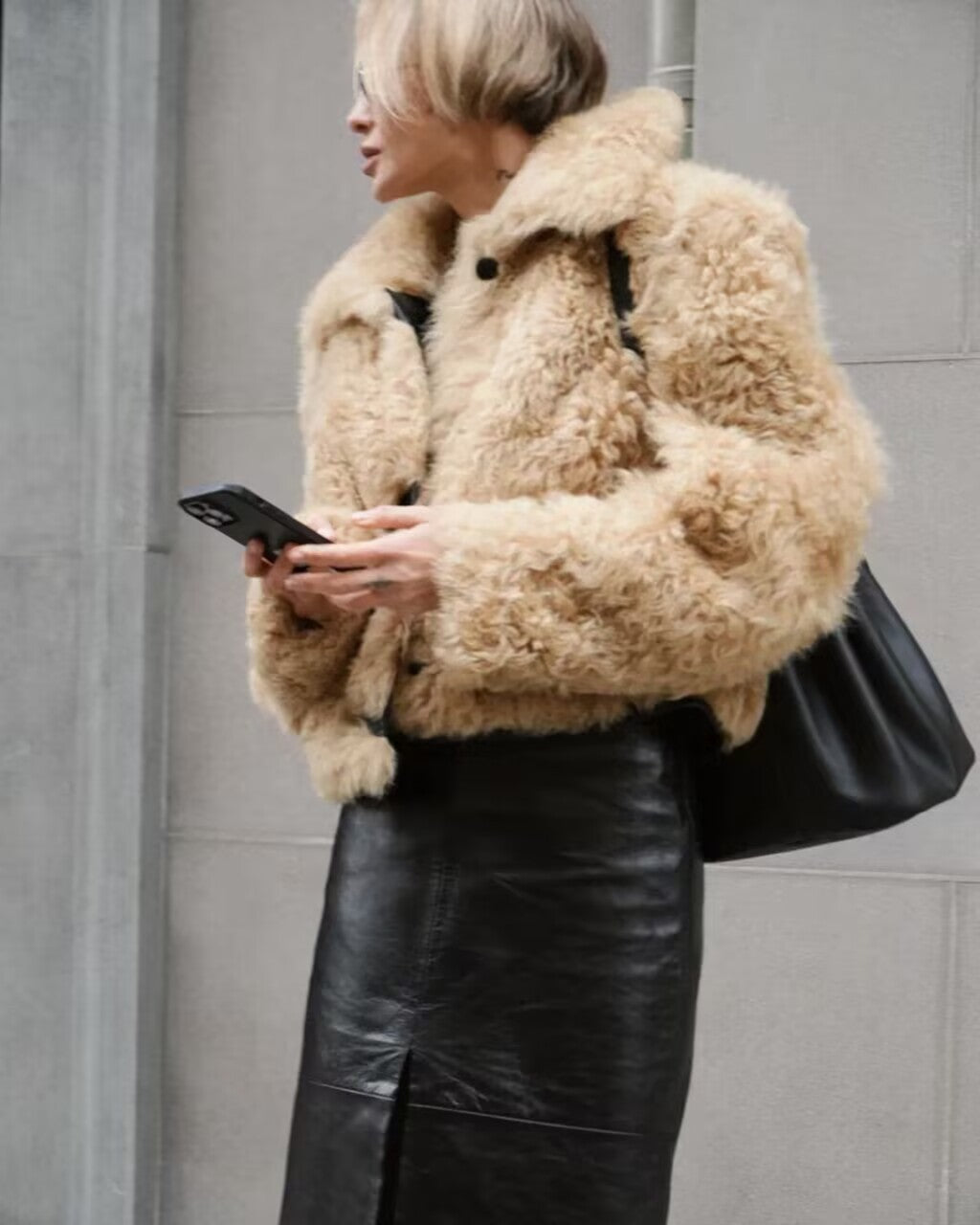 faux fur all-in-one jacket in dark brown
