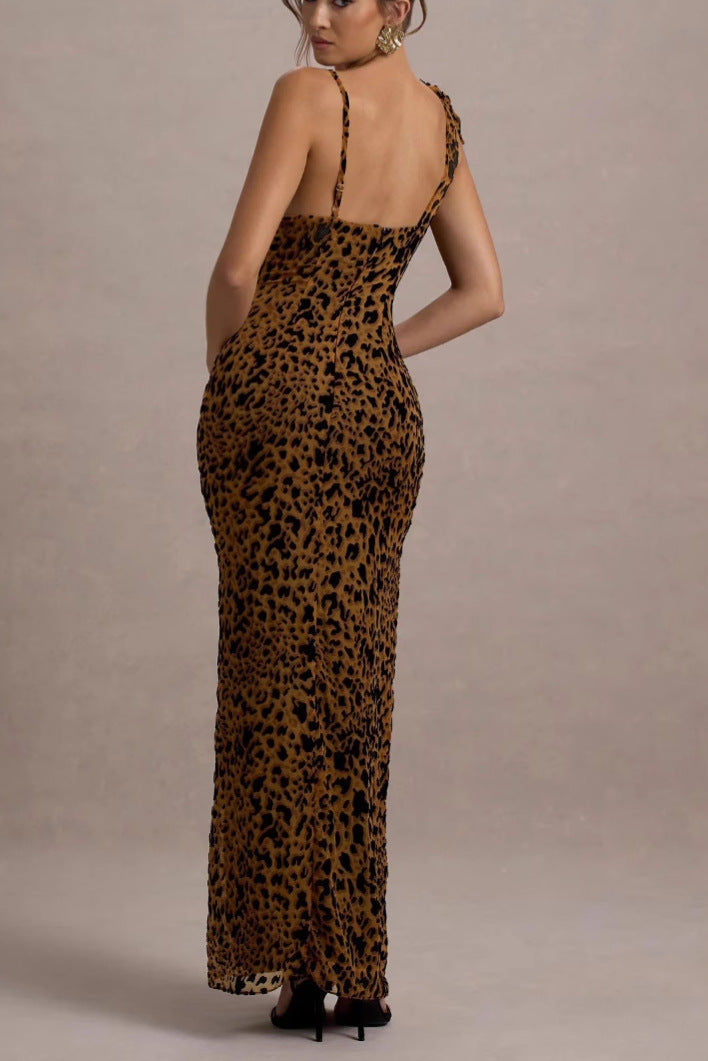Leopard print slip maxi dress
