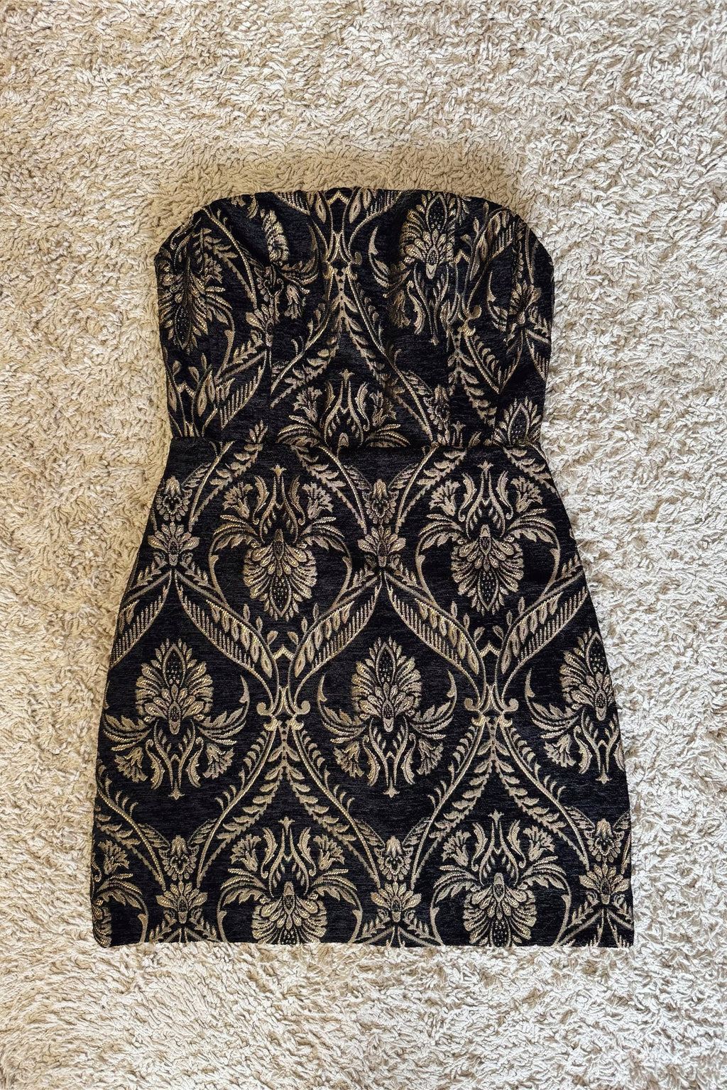 gold thread embroidery thick bandeau mini dress