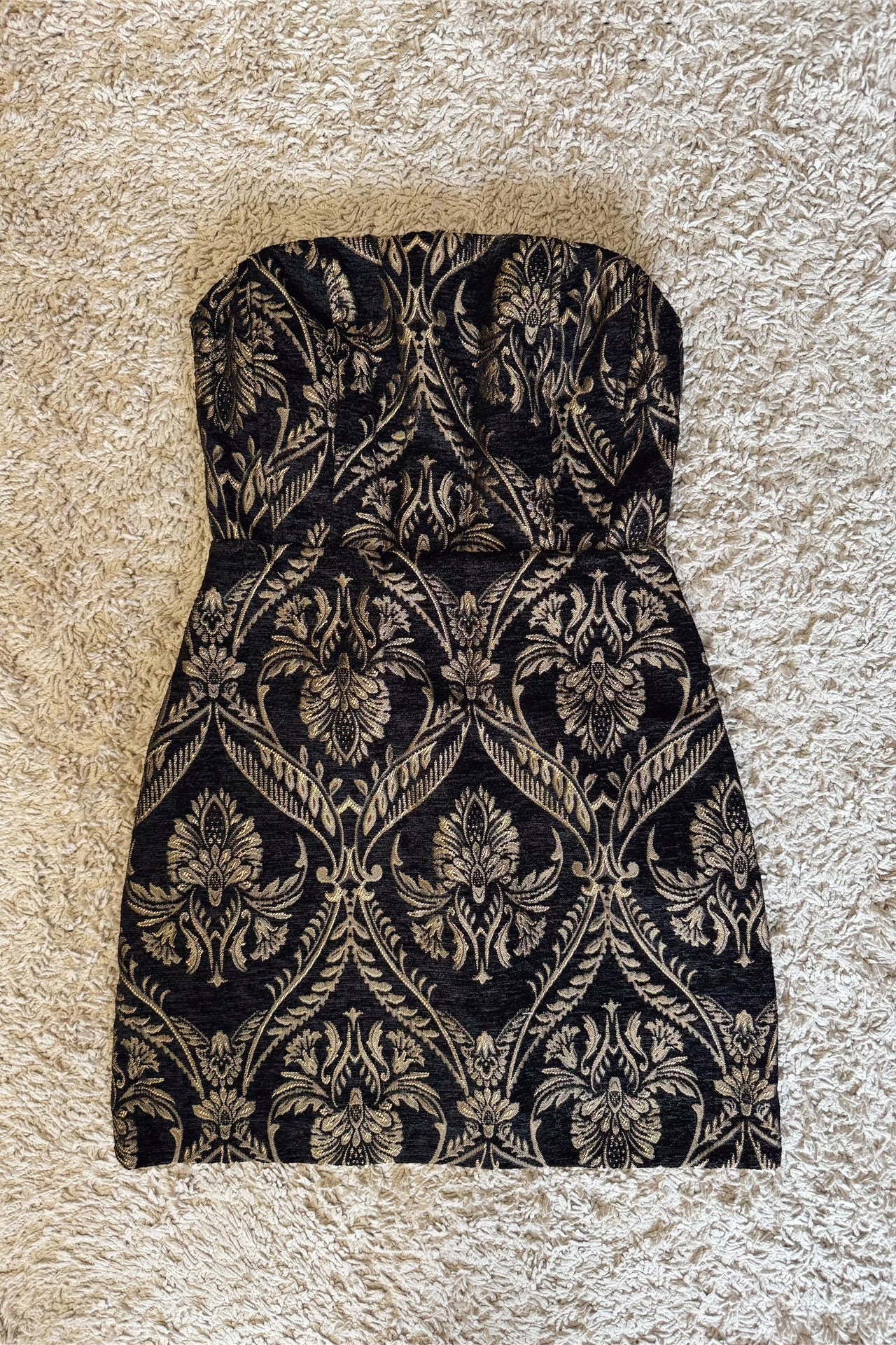 gold thread embroidery thick bandeau mini dress