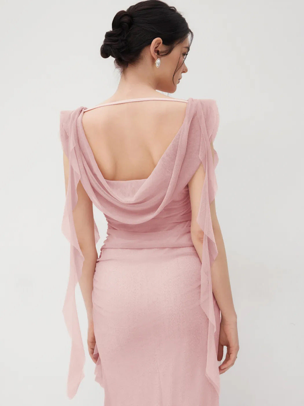 pink Suspender Lace Open Back Ruffle Dress