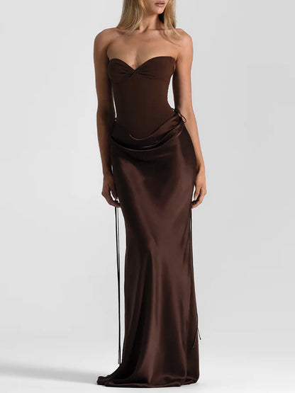 brown bandeau herringbone evening dress