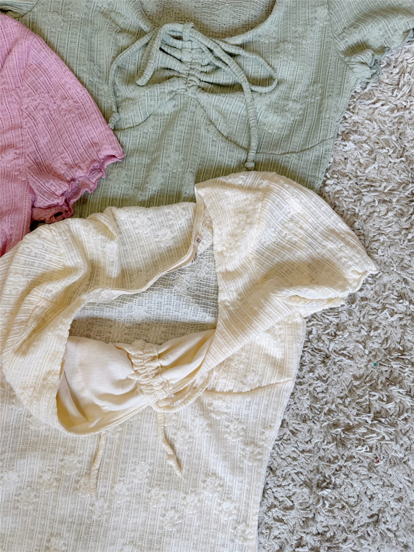 Ruched Front Ruffle Short Sleeve U-Neck Knit Top