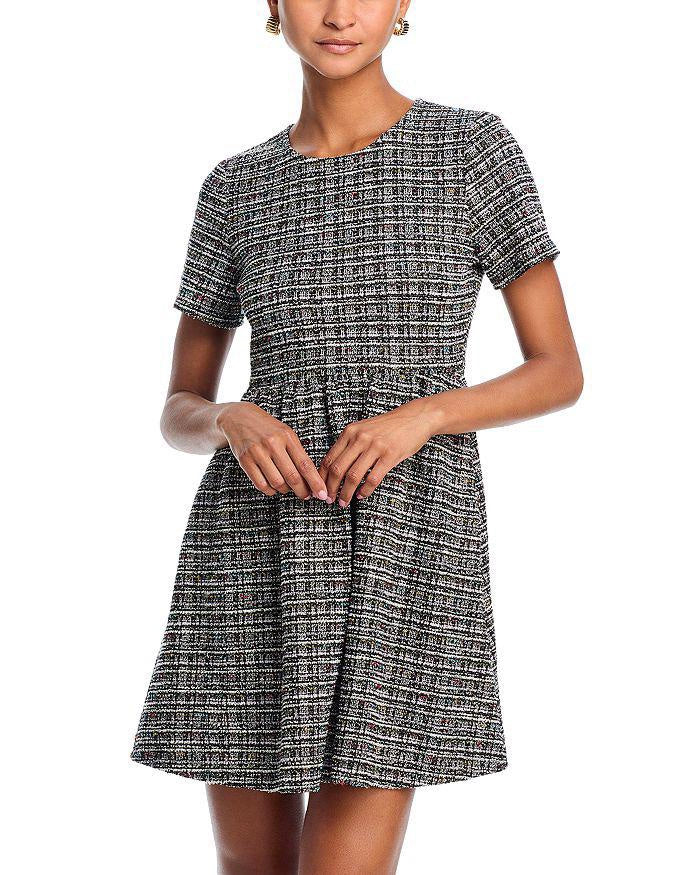 gray tweed short-sleeved mini dress