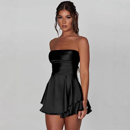 Backless strapless asymmetrical mini dress