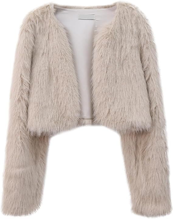 faux fur coat long sleeve collarless jacket