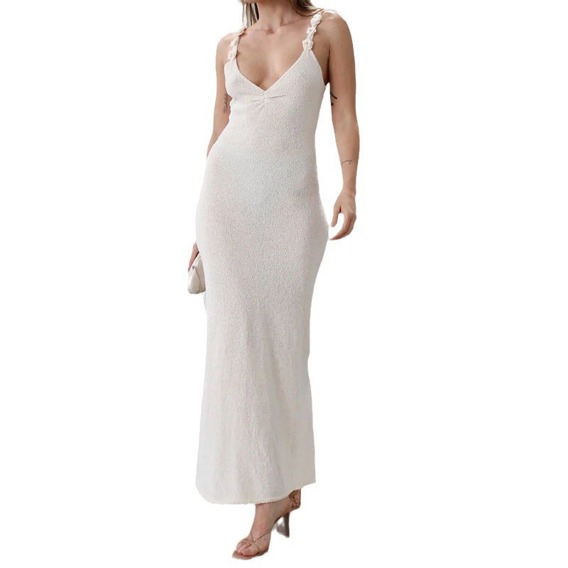 damla white Knitted camisole bodycon dress
