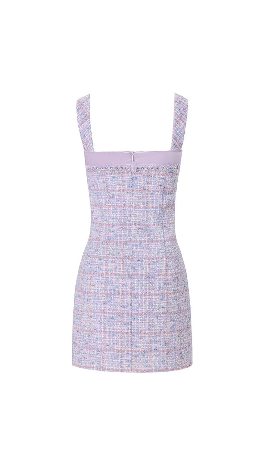 Lavender Tweed Mini Dress - Bowtie Detail Party Dress