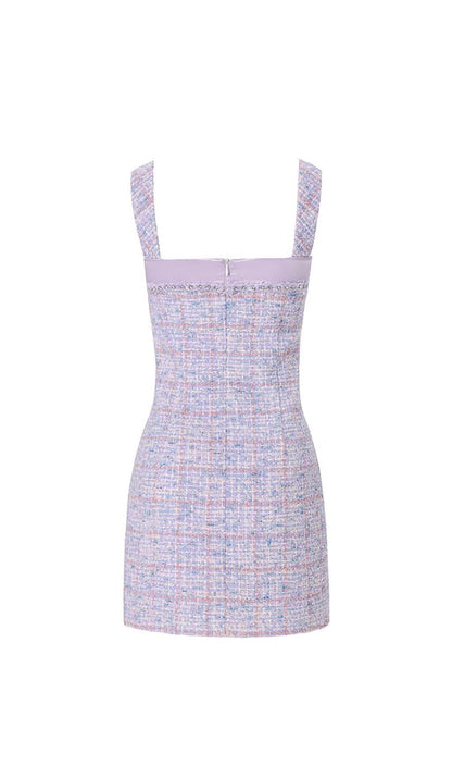 Lavender Tweed Mini Dress - Bowtie Detail Party Dress