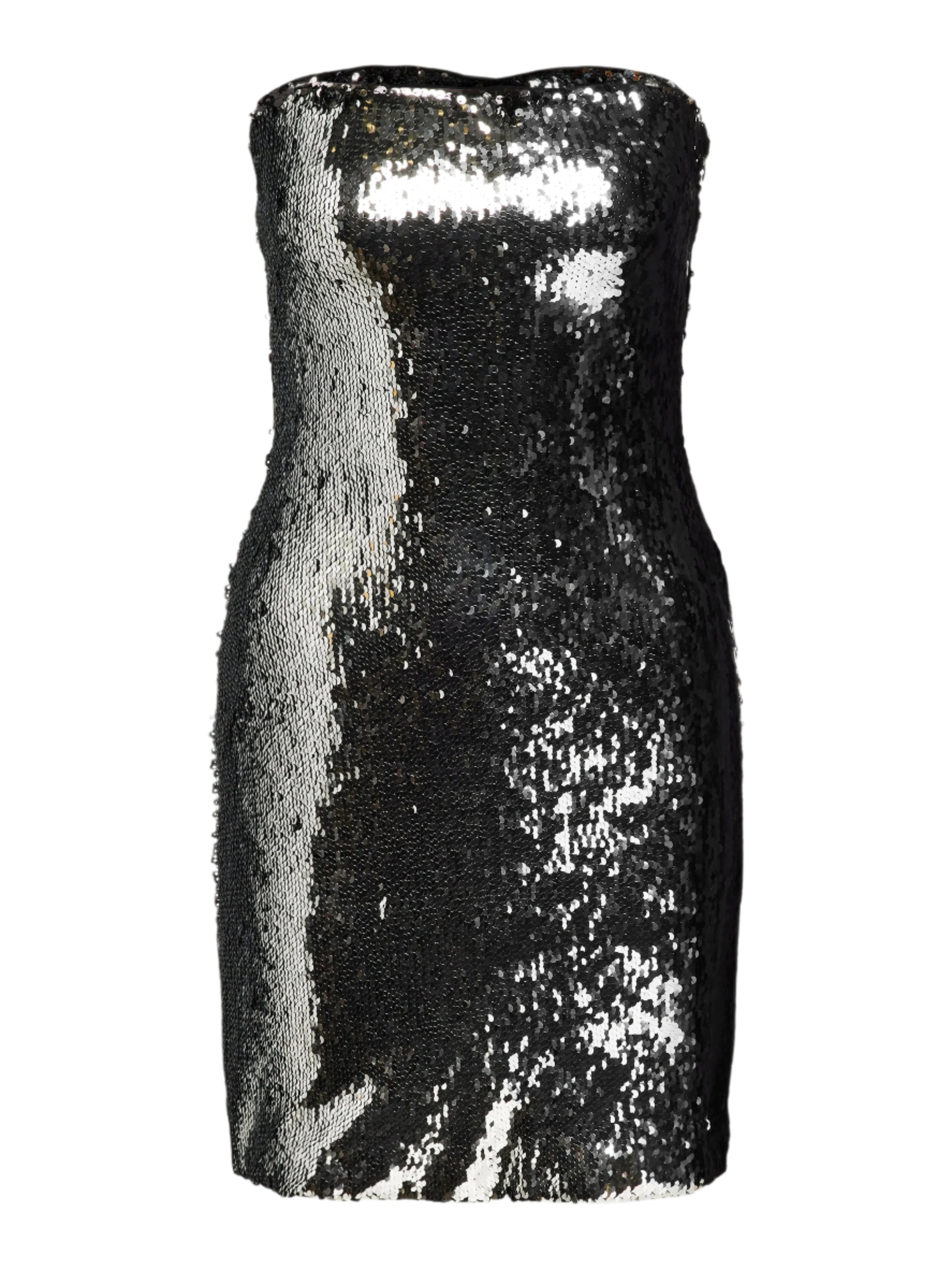 Off-Shoulder sequin embellished mini dress in silver