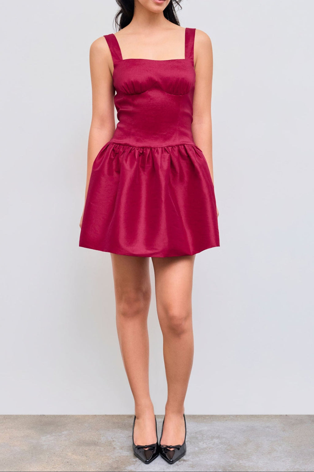 Square Neck Bowknot Zipper Mini Dress in red