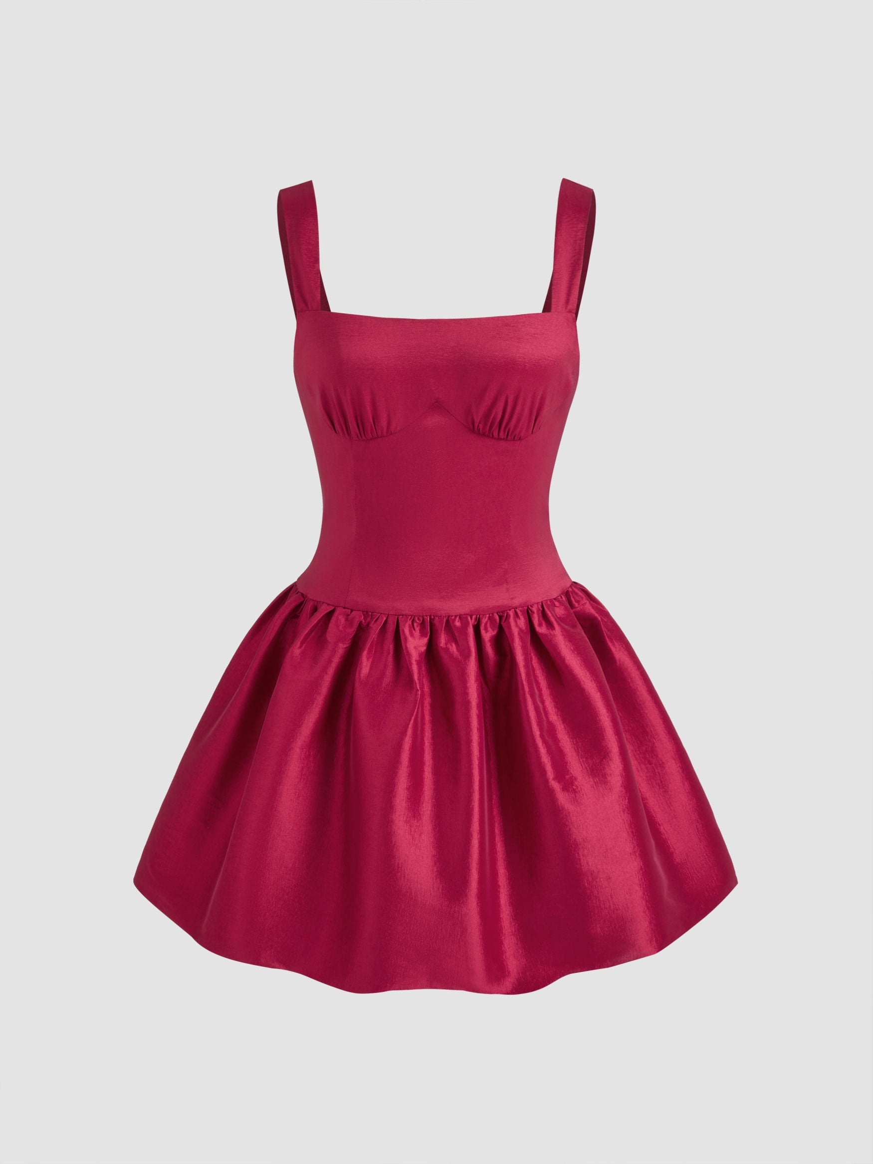 Square Neck Bowknot Zipper Mini Dress in red
