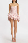 Balloon Draped strapless Mini Dress in pink