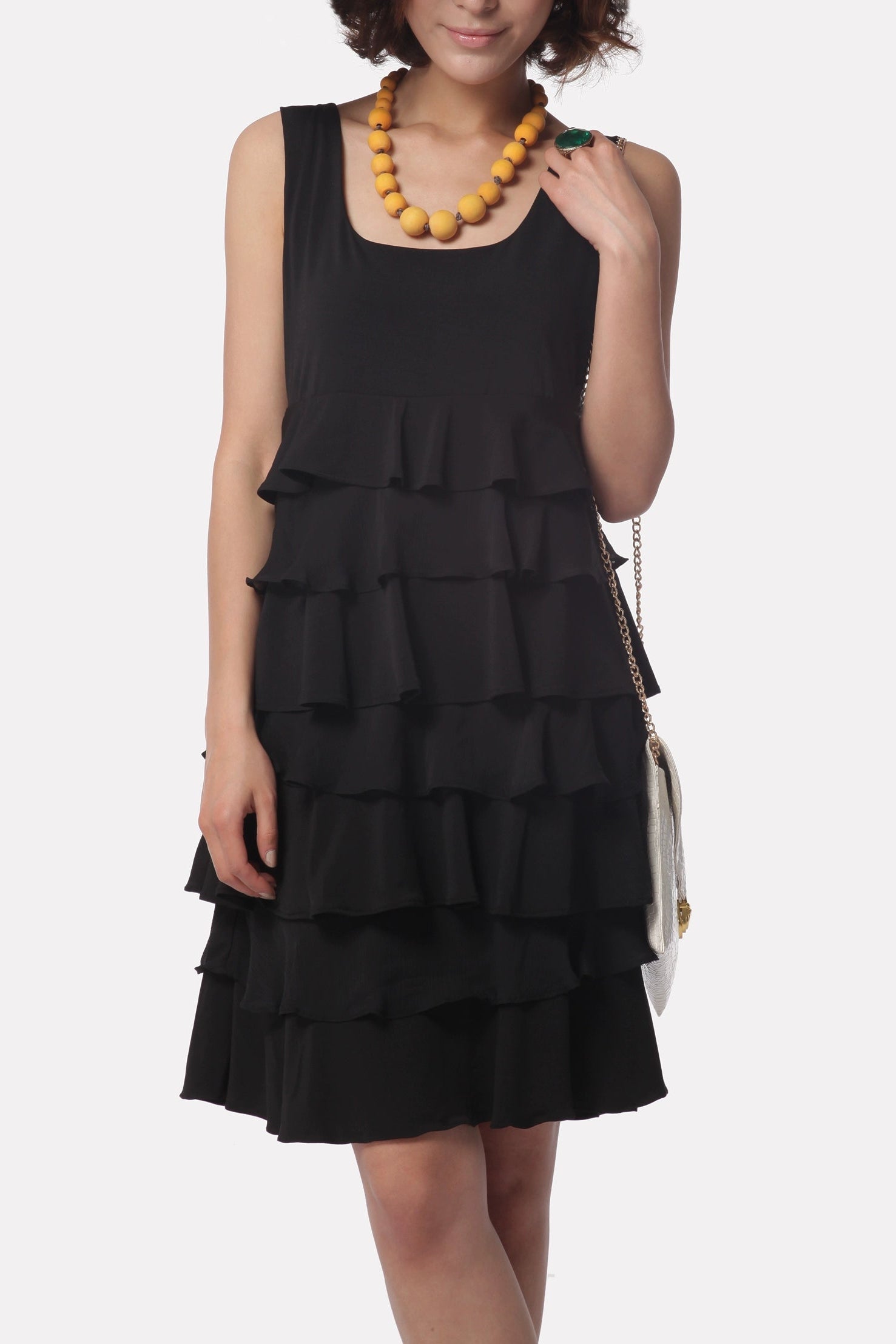 black knitted chiffon sleeveless vest A-line mini dress