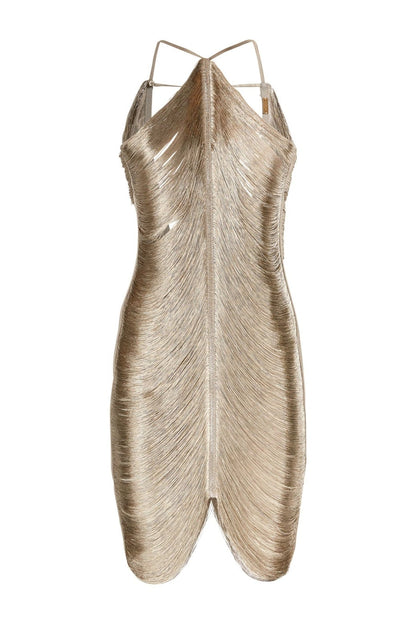 Veroty Silver Fringe Mini Dress - Halter Party Dress