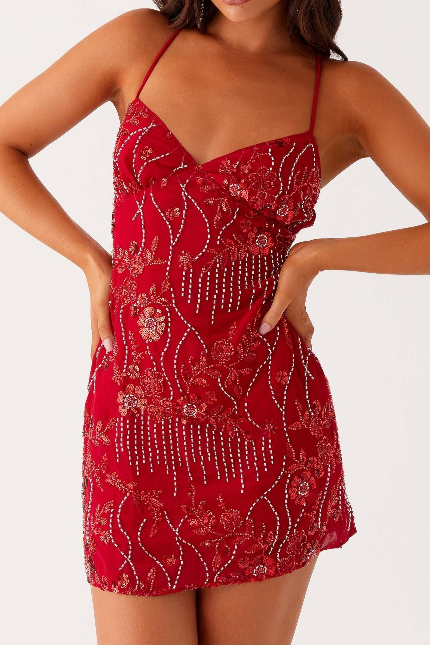 Vietta Red Sequin Cami Mini Dress - Sparkly Party Dress