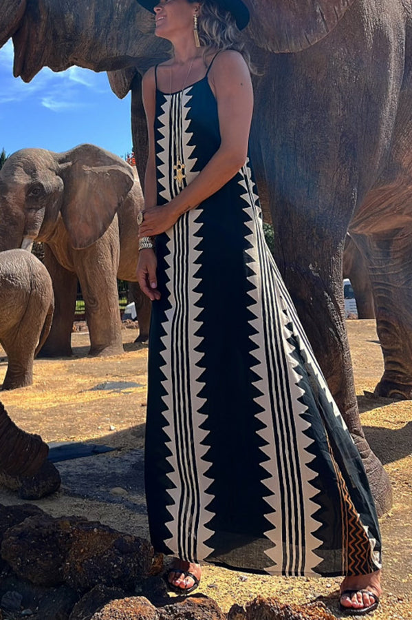 helen Ethnic Print Backless A-line Maxi Dress