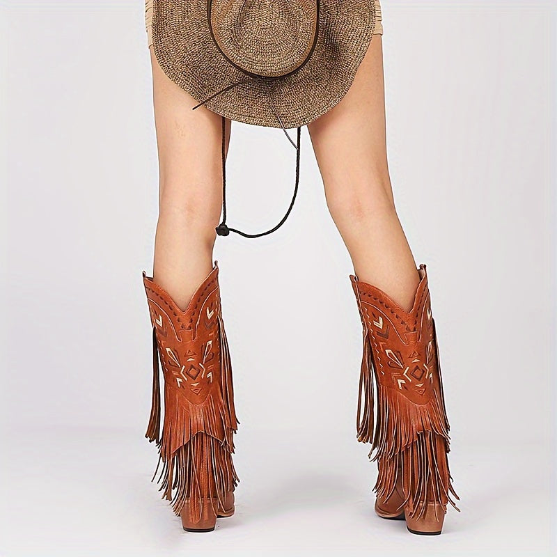 Fringe Stitch Design Cowgirl Boots