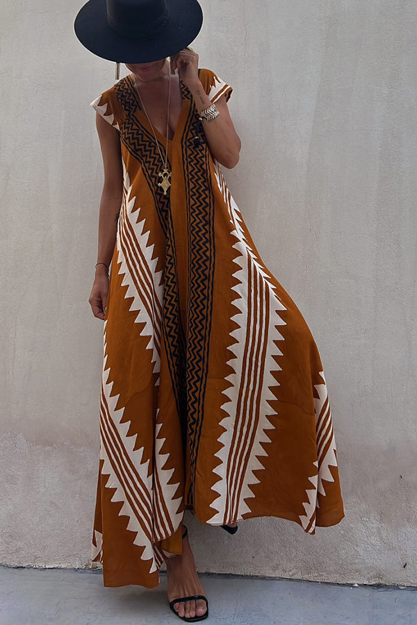 charlotte Ethnic Print A-line Maxi Dress