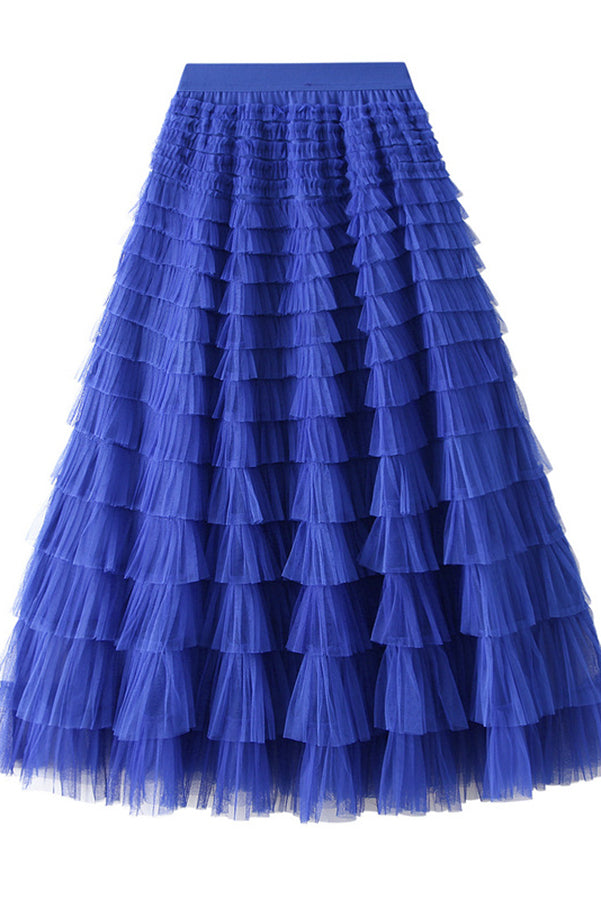 Queen Tiered Elastic Waist Tulle Maxi Skirt
