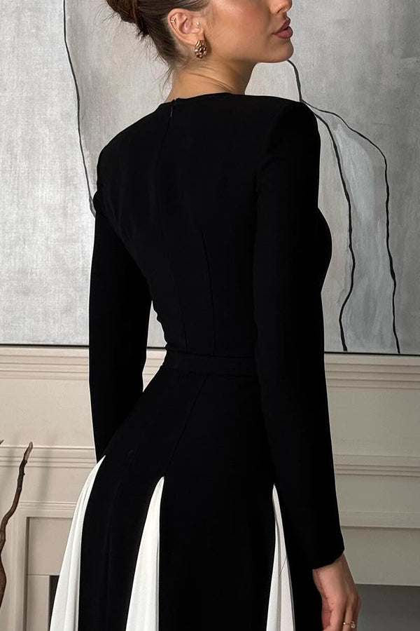 Panelled Tulle Long Sleeve A-line Maxi Dress