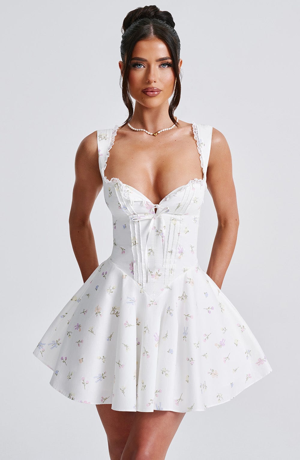 Antonella Floral Mini Dress - Romantic Lace-Up Back Party Dress