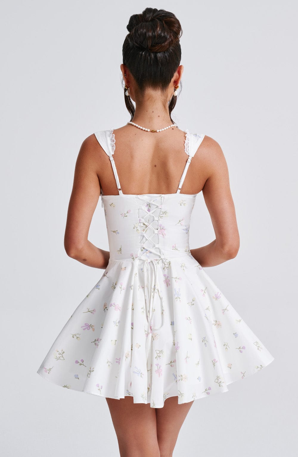 Antonella Floral Mini Dress - Romantic Lace-Up Back Party Dress