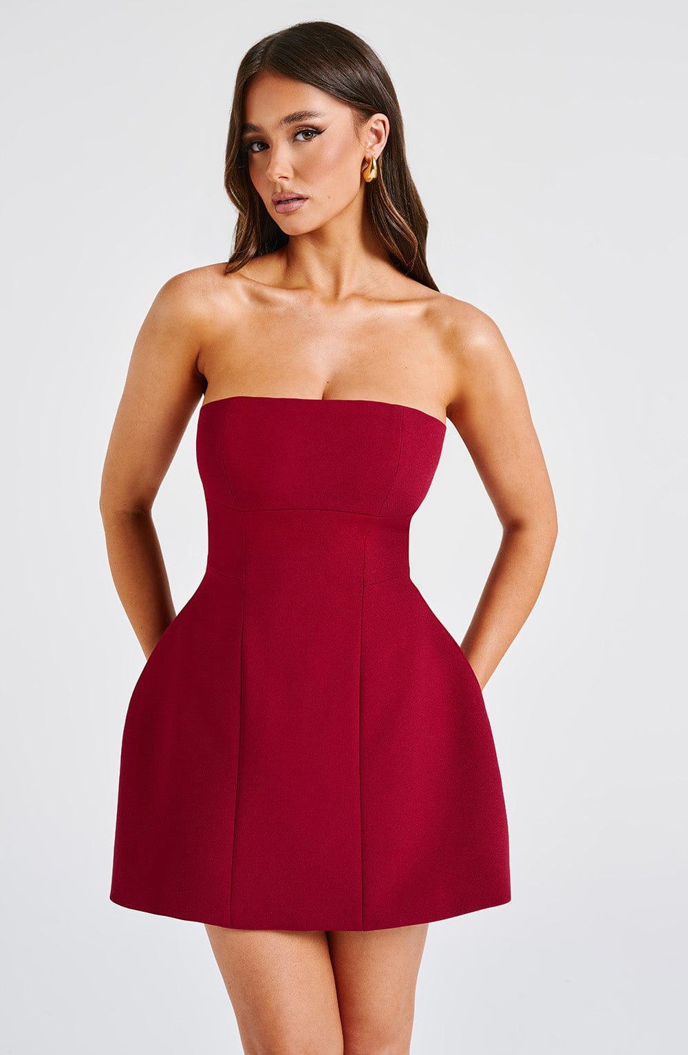Asha Wine Mini Dress - Elegant Burgundy Party Dress