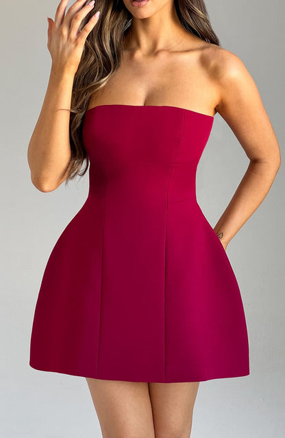 Asha Wine Mini Dress - Elegant Burgundy Party Dress
