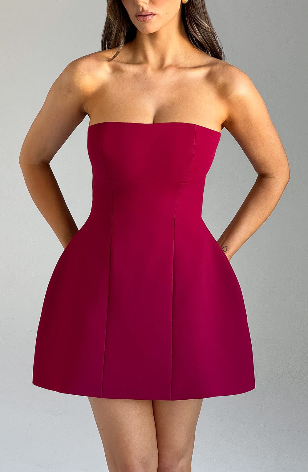 Asha Wine Mini Dress - Elegant Burgundy Party Dress