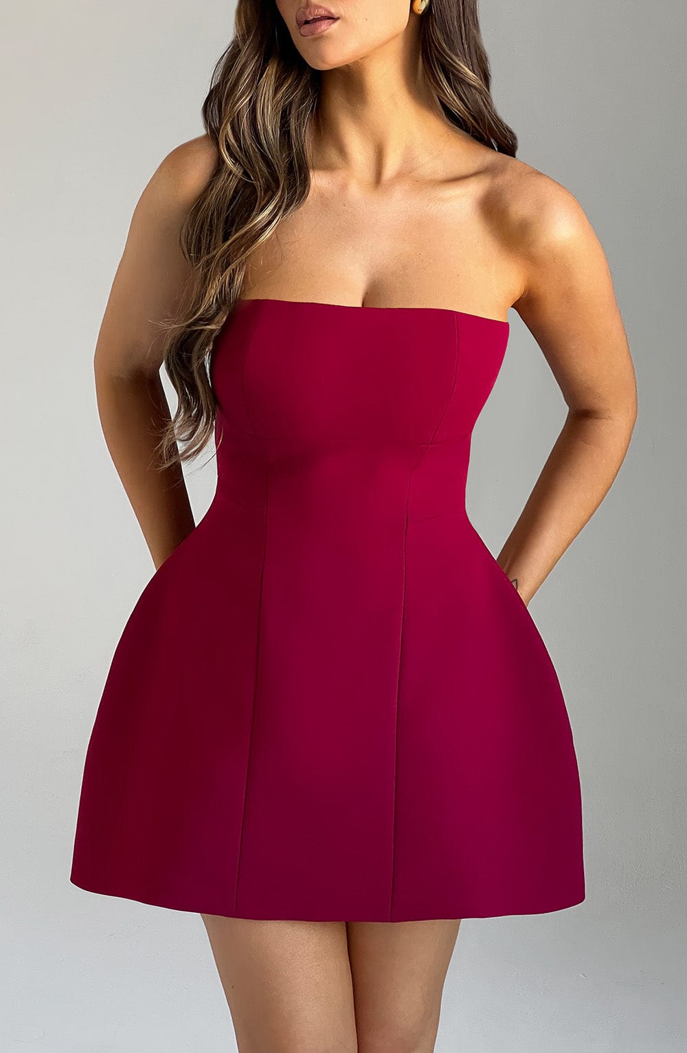 Asha Wine Mini Dress - Elegant Burgundy Party Dress