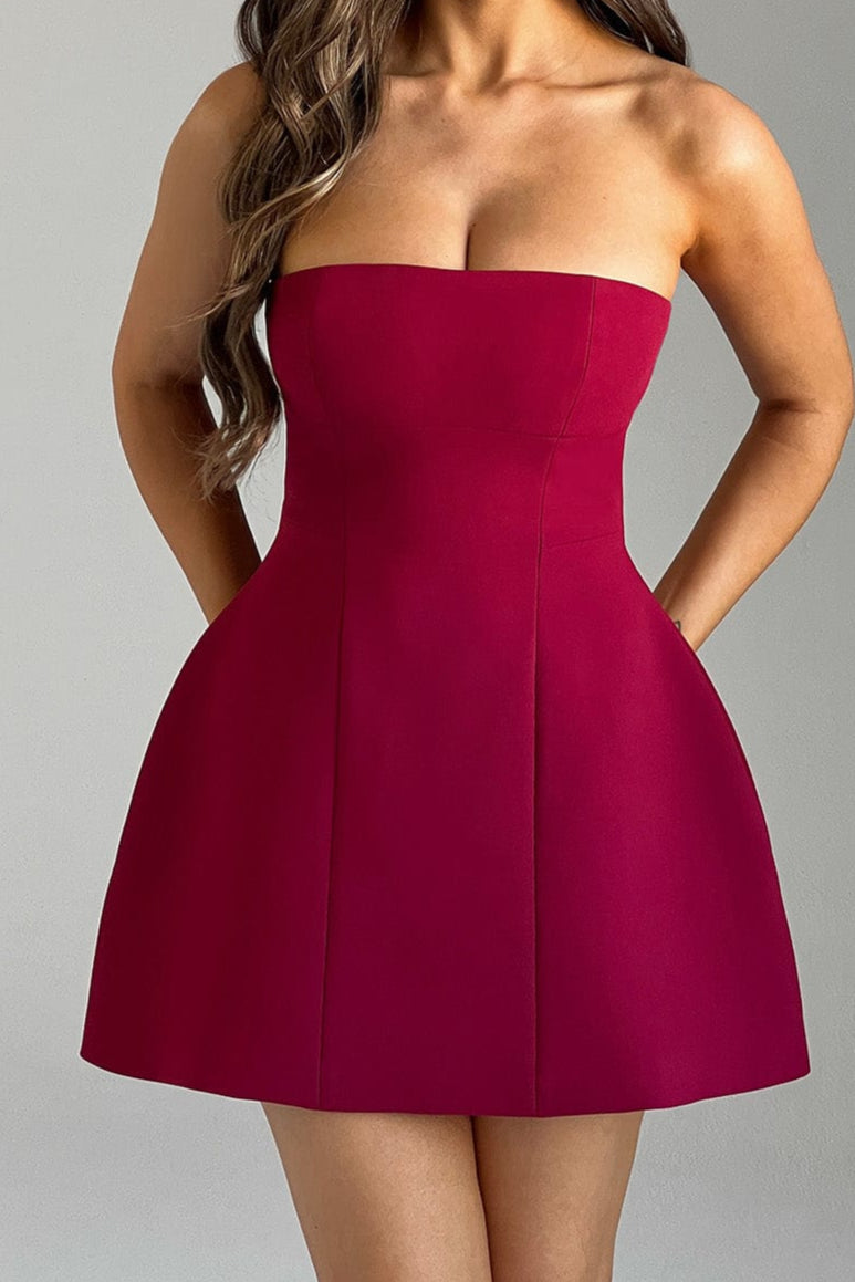 Asha Wine Mini Dress - Elegant Burgundy Party Dress