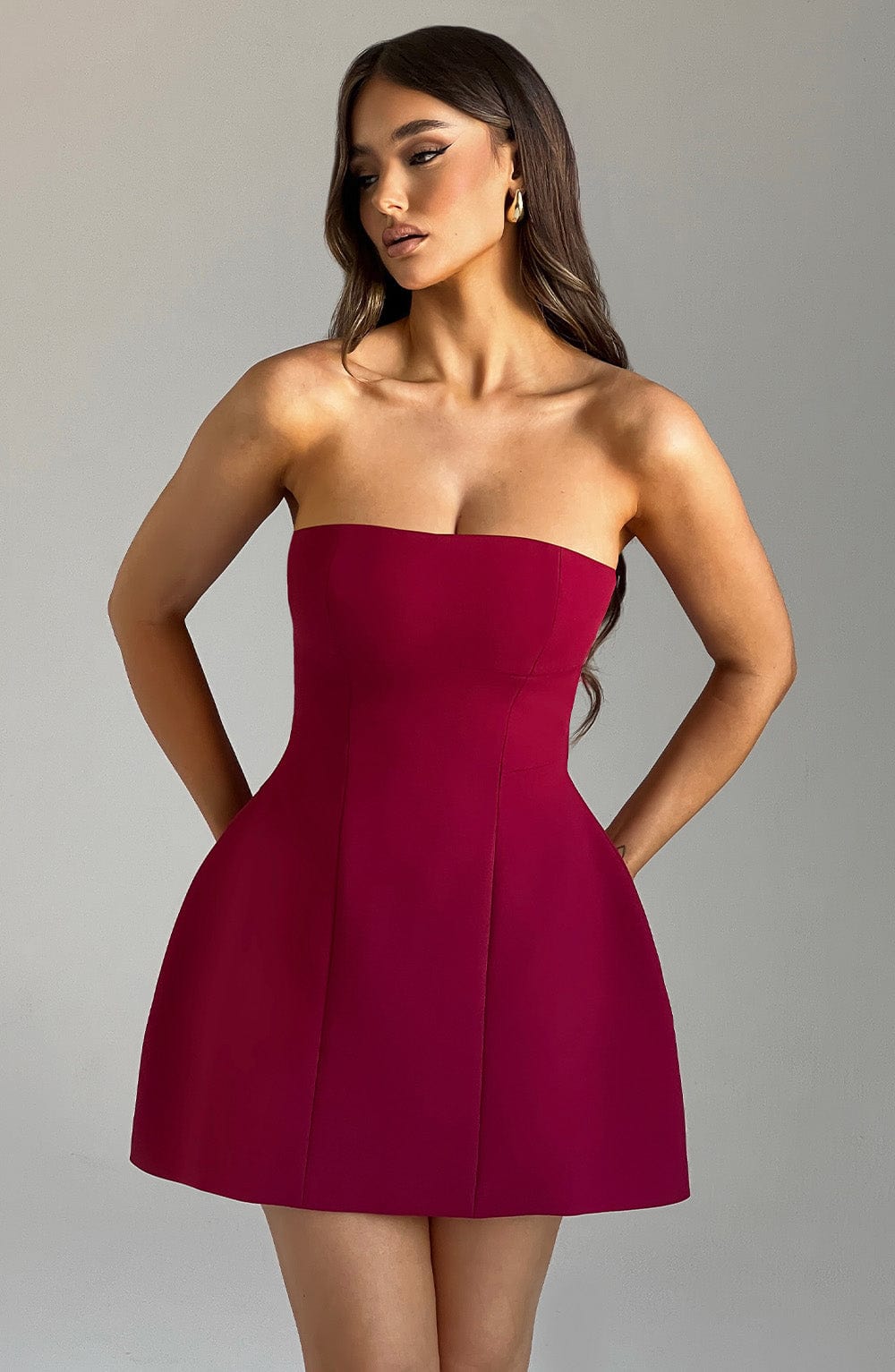Asha Wine Mini Dress - Elegant Burgundy Party Dress