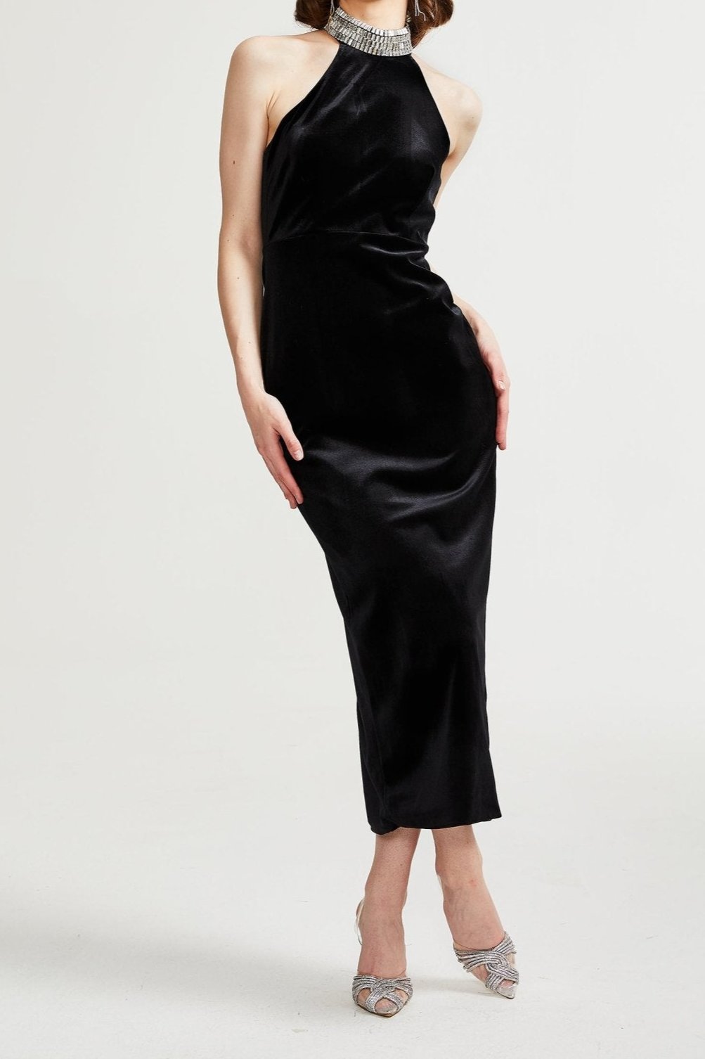 Caisa embellished turtle-neck black dress