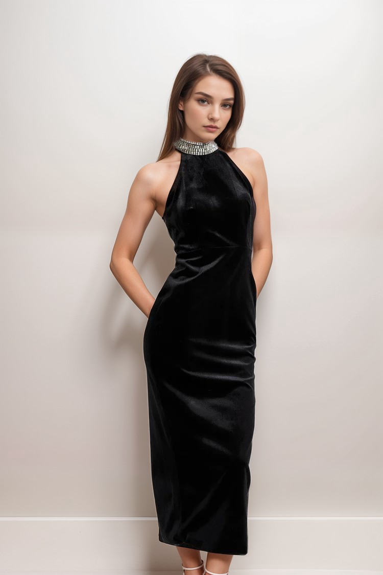 Caisa embellished turtle-neck black dress