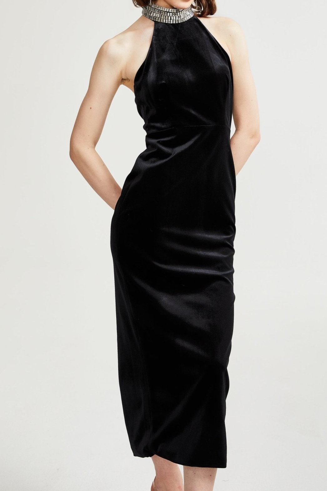 Caisa embellished turtle-neck black dress