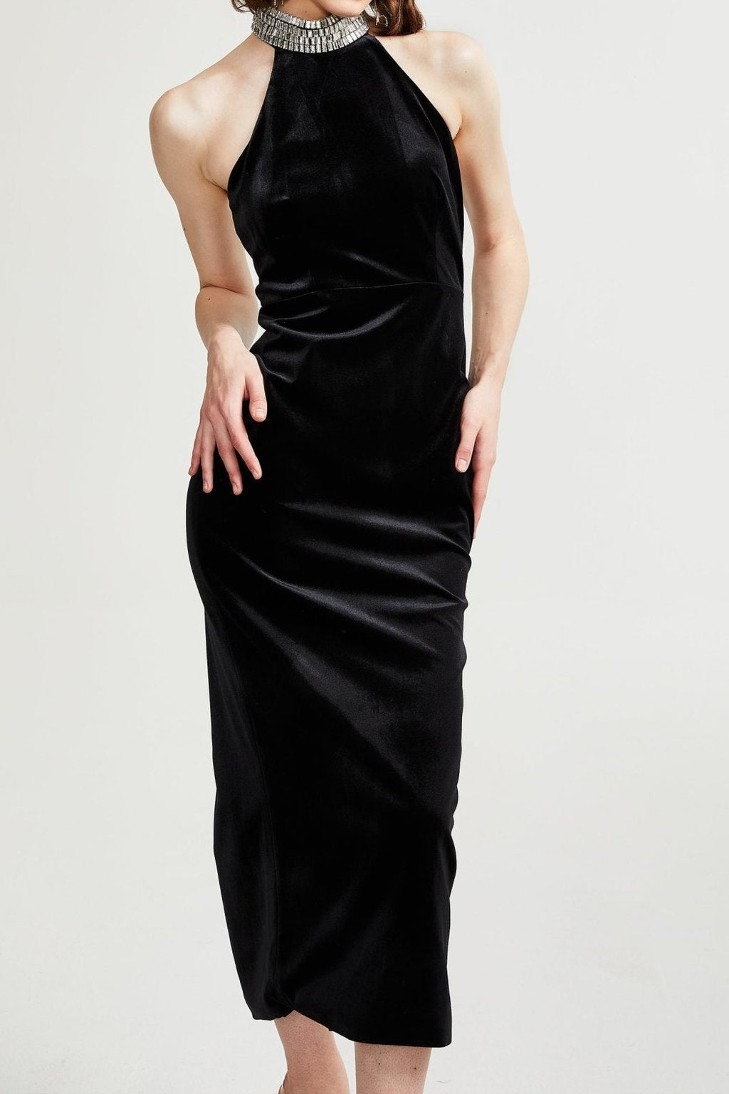 Caisa embellished turtle-neck black dress