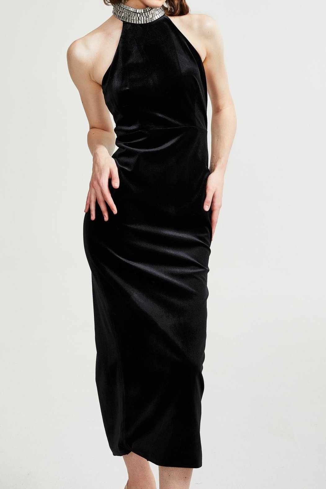 Caisa embellished turtle-neck black dress