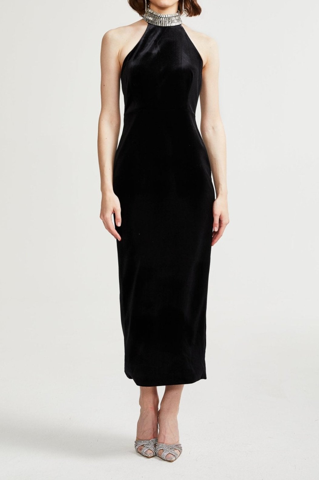 Caisa embellished turtle-neck black dress